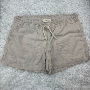 Kiss of Cry Womens Sz 1X Linen Rayon Shorts Beige Comfy With Drawstring Mid Rise